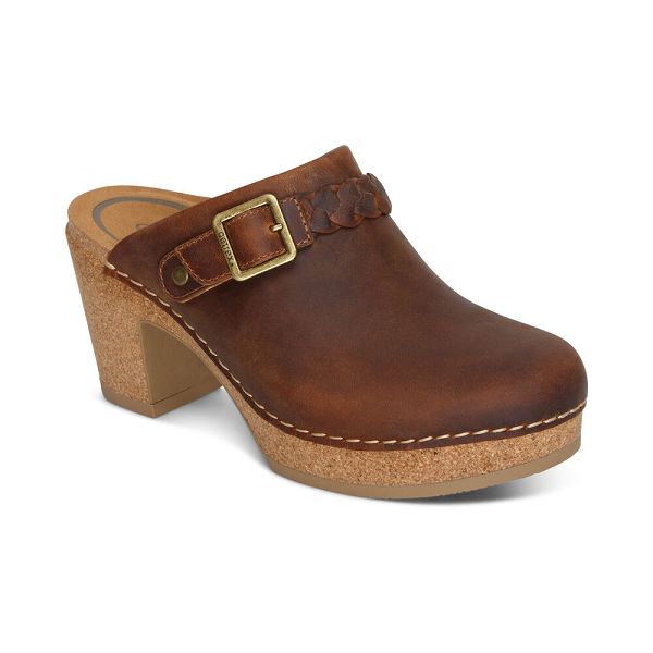 Aetrex Women's Corey Clogs Brown Shoes UK 7401-511